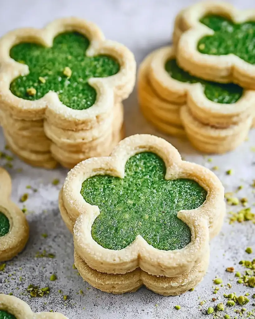 A delicious plate of Pistachio Pudding Linzer Cookies