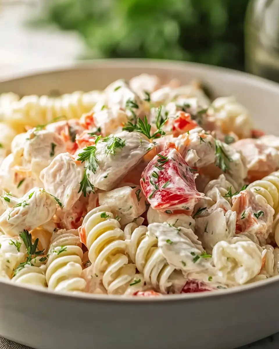 A delicious plate of Refreshing Crab Pasta Salad for Perfect Summer Gatherings