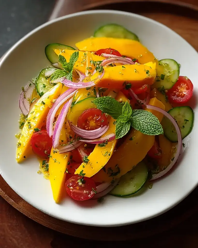 A delicious plate of Refreshing Mango Salad Recipe with Lime Dressing