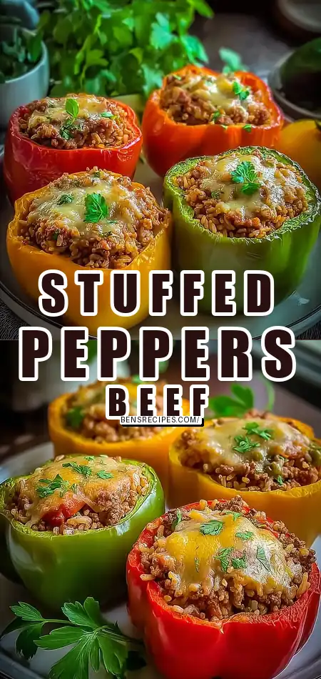 Stuffed Bell Peppers with Ground Beef & Brown Rice recipe