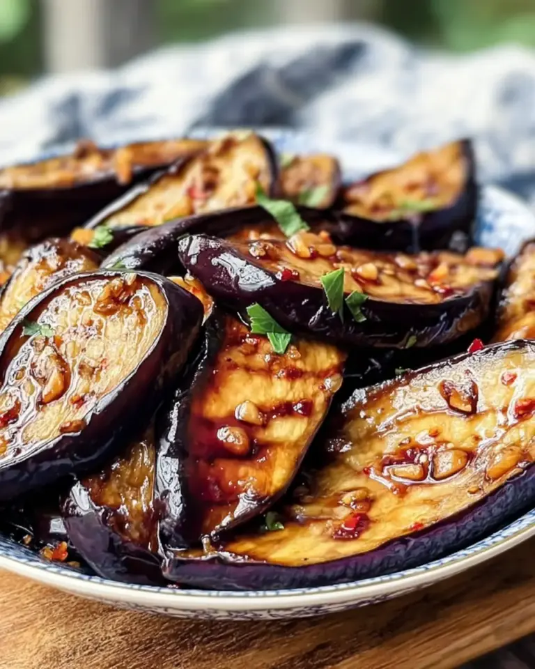 A delicious plate of Savor Irresistible Sticky Garlic Eggplant for Quick Vegan Yum