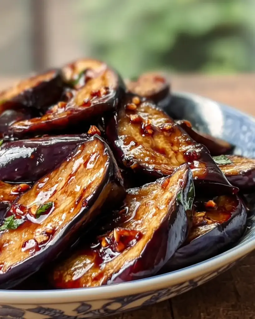 A delicious plate of Savor Irresistible Sticky Garlic Eggplant for Quick Vegan Yum