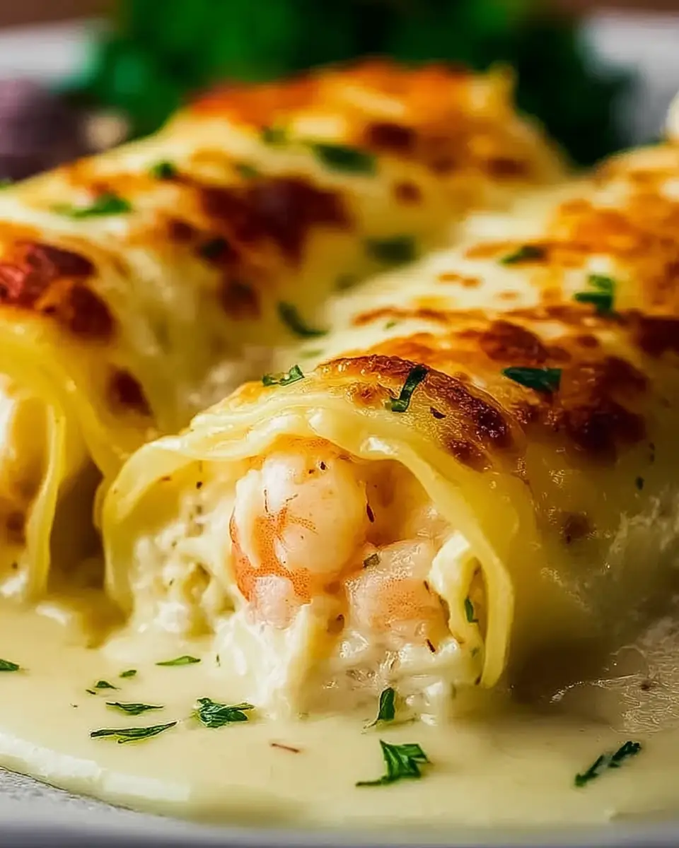 A delicious plate of Seafood Lasagna Roll Ups | Creamy Shrimp & Crab Alfredo