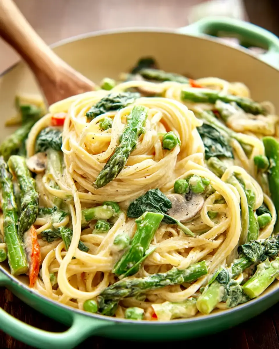 A delicious plate of Spring Vegetable Pasta Primavera