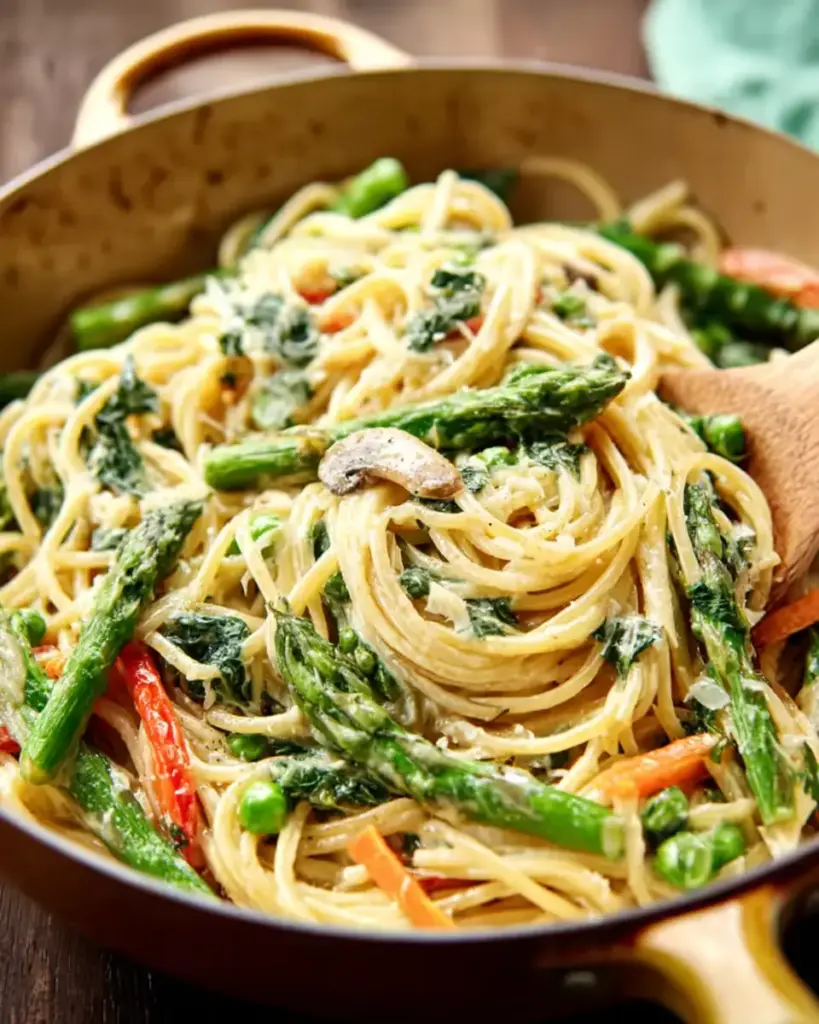 A delicious plate of Spring Vegetable Pasta Primavera
