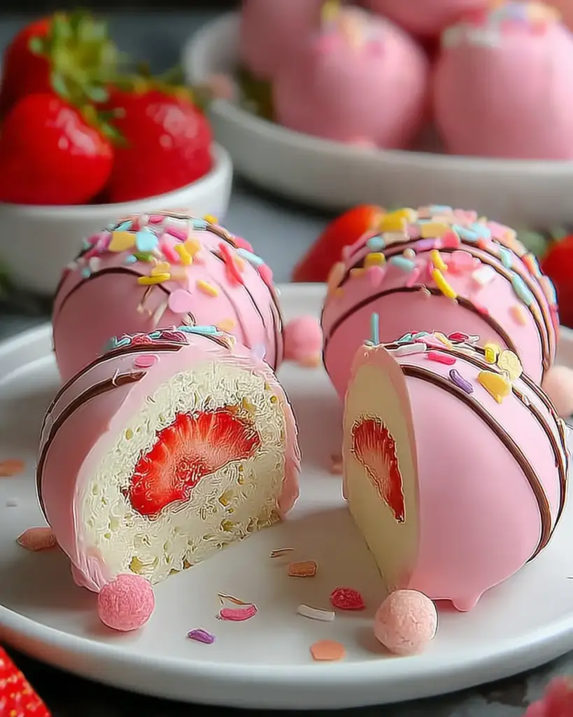 A delicious plate of Strawberry Shortcake Easter Egg Bombs