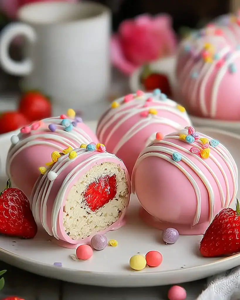 A delicious plate of Strawberry Shortcake Easter Egg Bombs