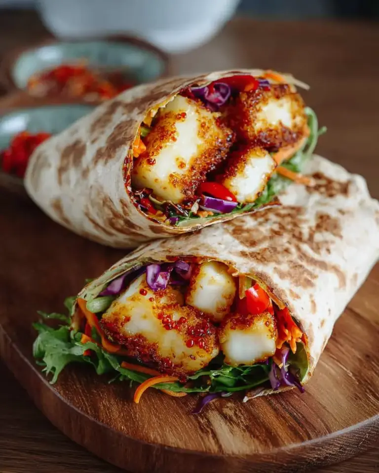 A delicious plate of Sweet Chili Halloumi Wraps | Easy Vegetarian Lunch