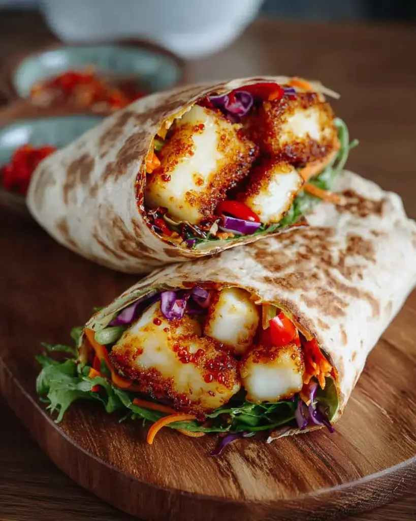A delicious plate of Sweet Chili Halloumi Wraps | Easy Vegetarian Lunch