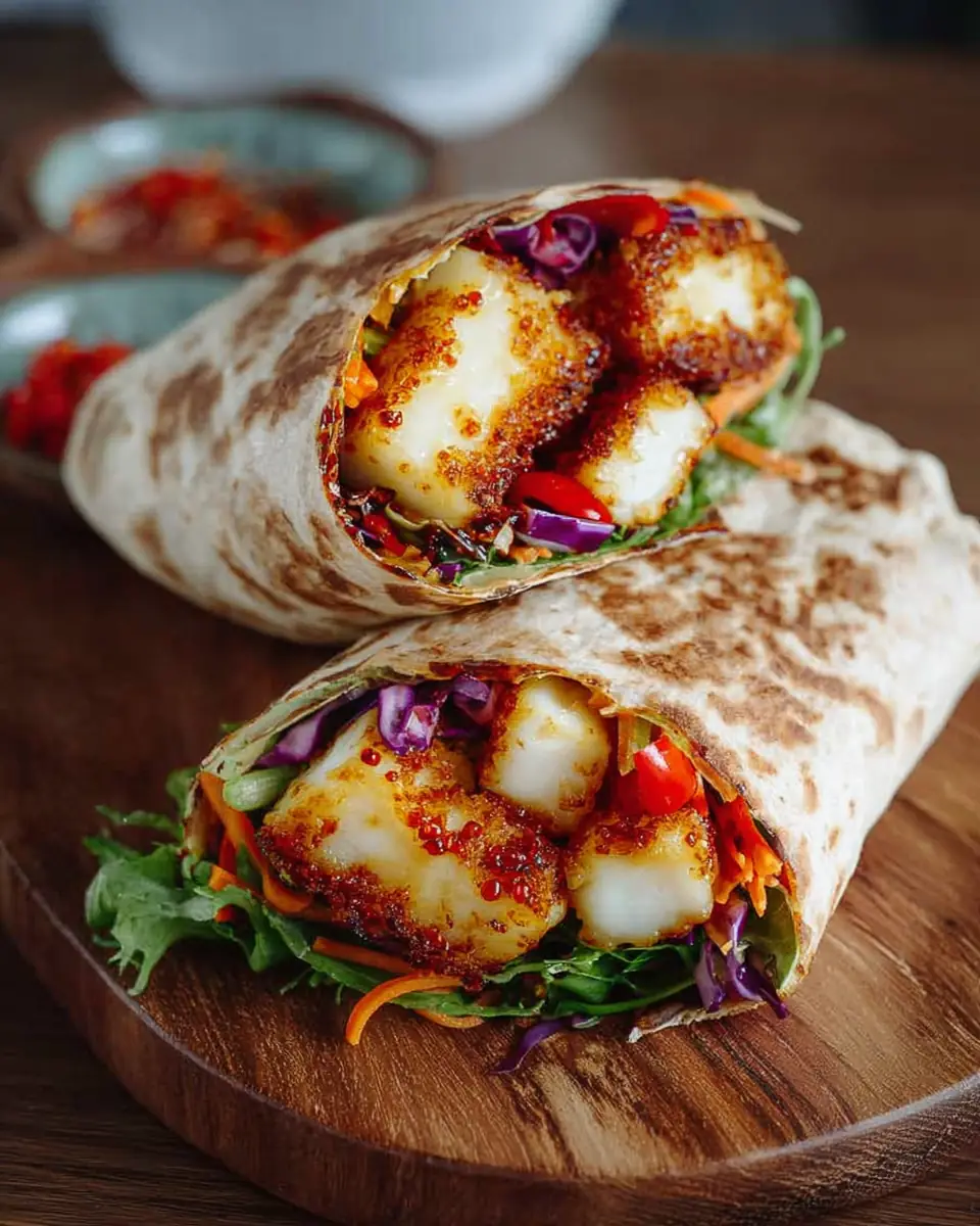 A delicious plate of Sweet Chili Halloumi Wraps | Easy Vegetarian Lunch