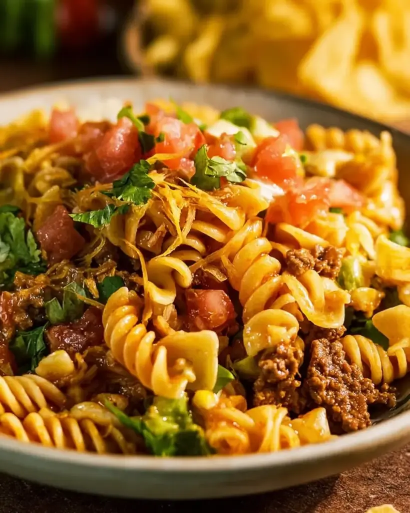 A delicious plate of Taco Pasta Salad