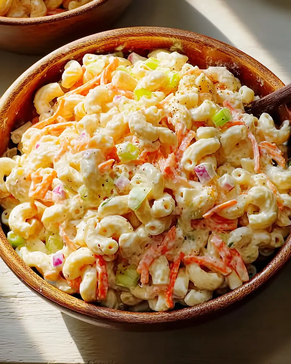A delicious plate of Ultimate Hawaiian Macaroni Salad for Summer Potlucks