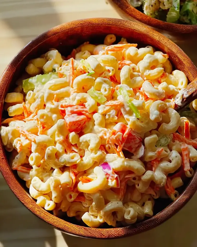 A delicious plate of Ultimate Hawaiian Macaroni Salad for Summer Potlucks