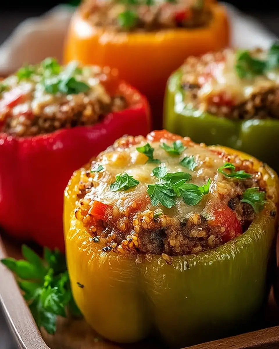 A delicious plate of Vegetarian Stuffed Bell Peppers