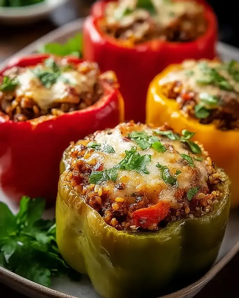 A delicious plate of Vegetarian Stuffed Bell Peppers