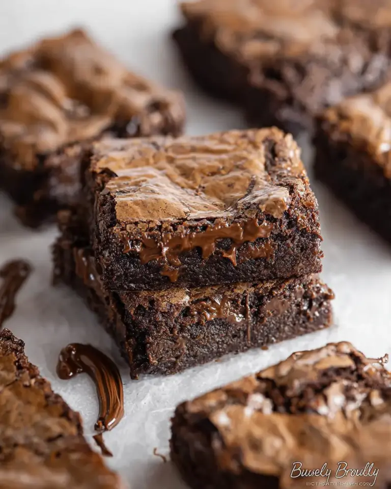 A delicious plate of 3-Ingredient Nutella Brownies Recipe (dairy-free option)