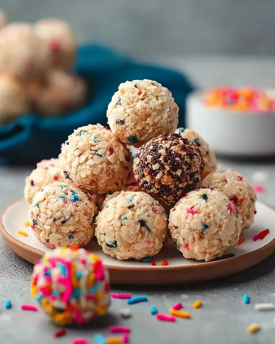 A delicious plate of Birthday Cake Protein Balls