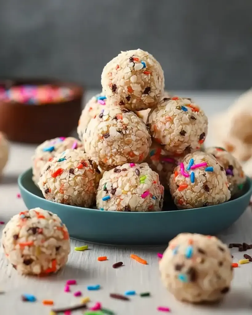 A delicious plate of Birthday Cake Protein Balls