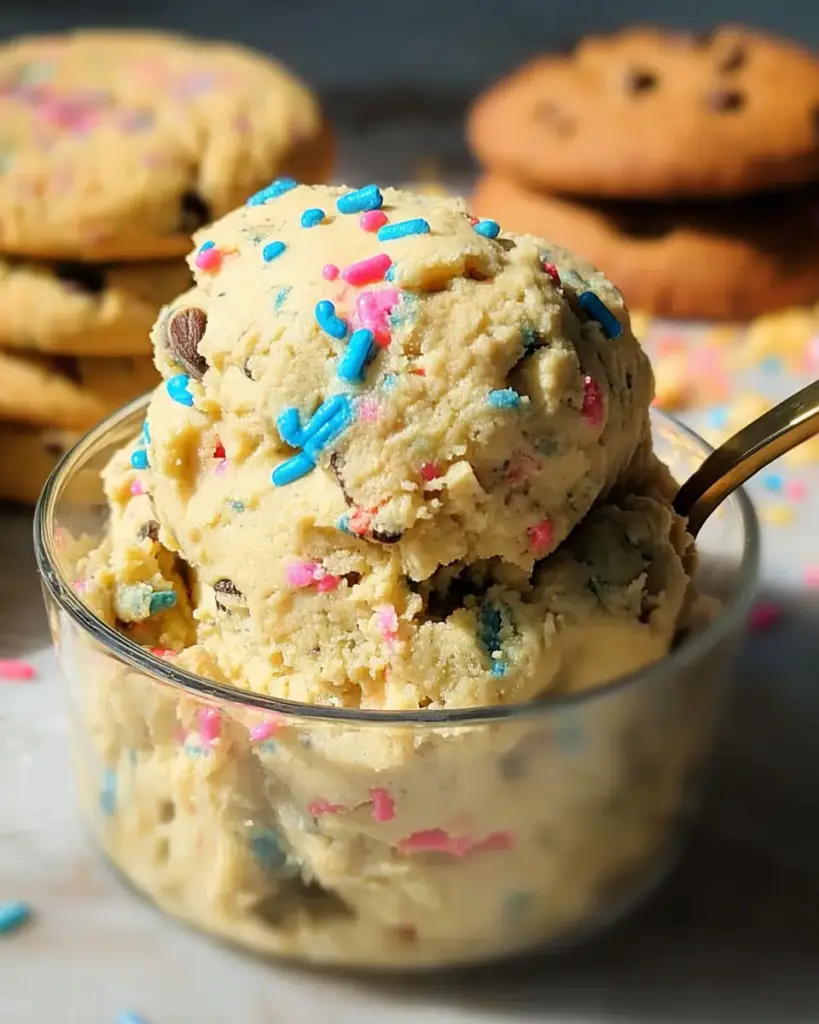 A delicious plate of Birthday Cake Protein Cookie Dough