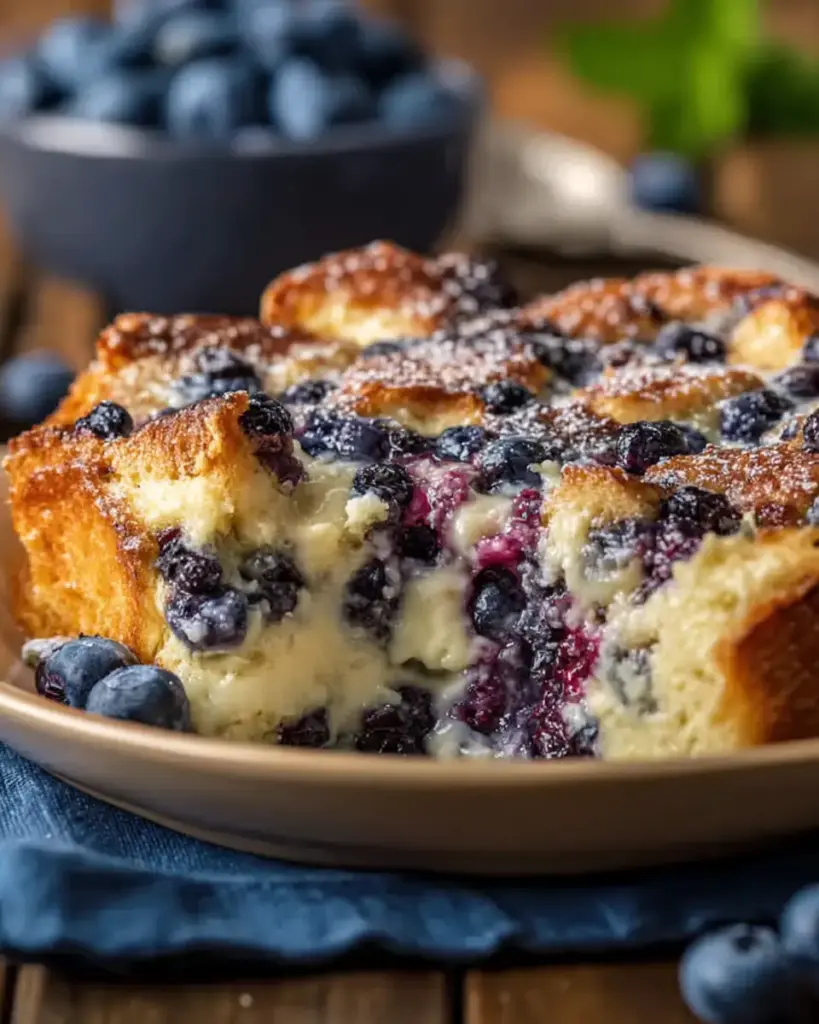 A delicious plate of Blueberry Cottage Cheese Breakfast Bake