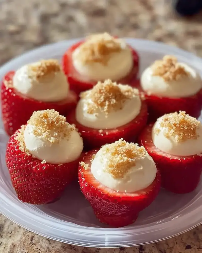 A delicious plate of Cheesecake Deviled Strawberries