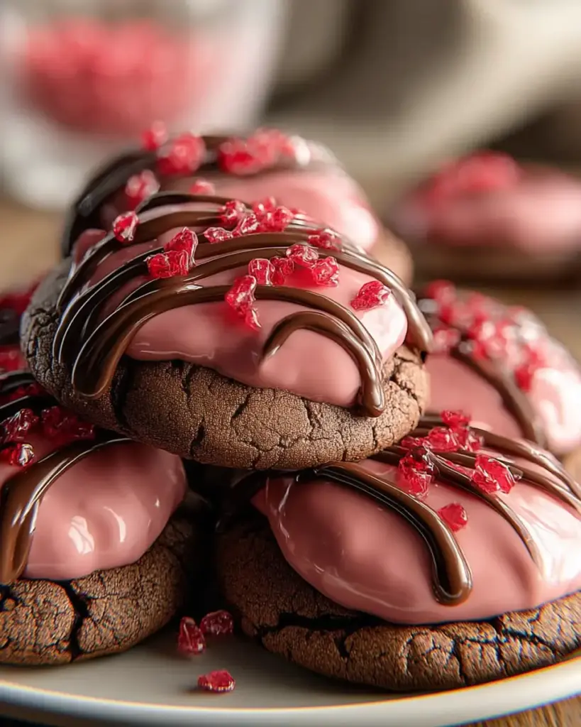 A delicious plate of Chocolate Covered Strawberry Cookies