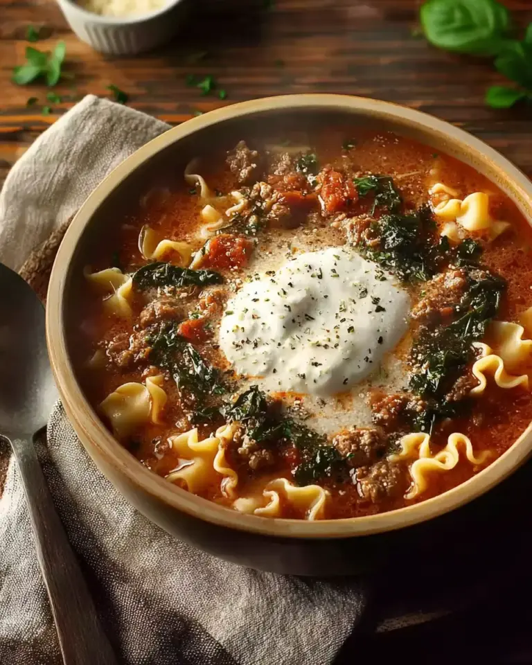 A delicious plate of Comforting Lasagna Soup with Cottage Cheese