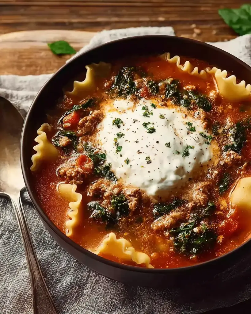 A delicious plate of Comforting Lasagna Soup with Cottage Cheese