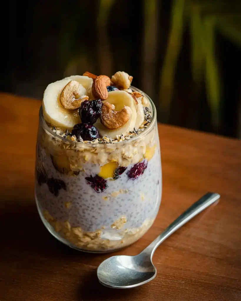 A delicious plate of Cottage Cheese Overnight Oats (30g Protein)