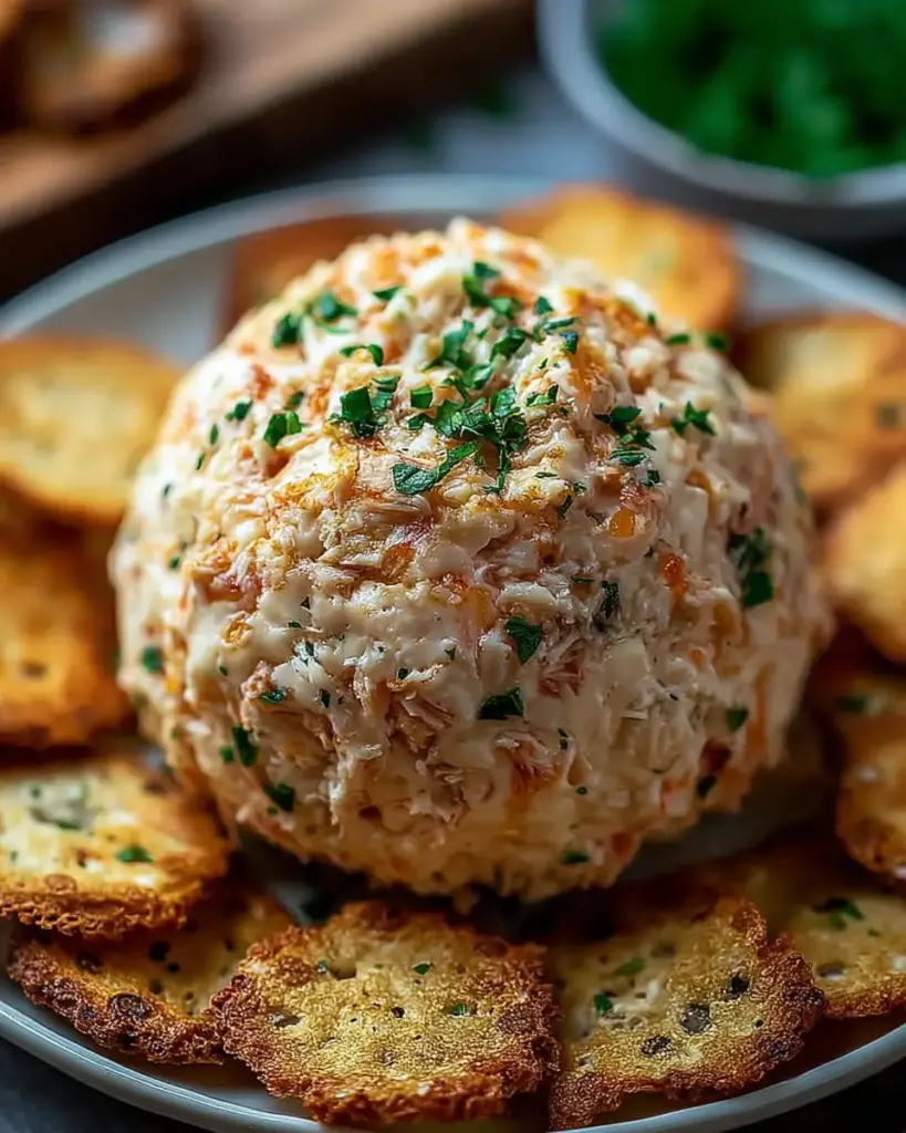 A delicious plate of Crab Dip Cheese Ball: A Delicious Appetizer Recipe for Any Occasion