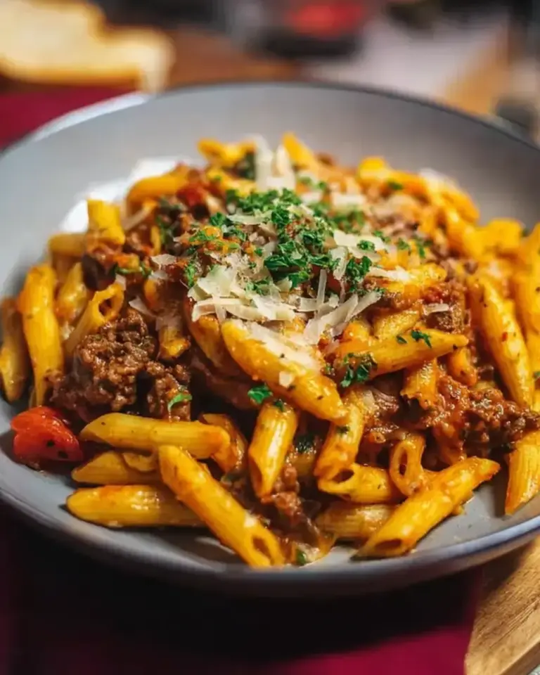 A delicious plate of Creamy High Protein Beef Pasta