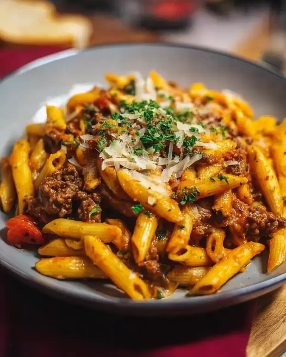 A delicious plate of Creamy High Protein Beef Pasta