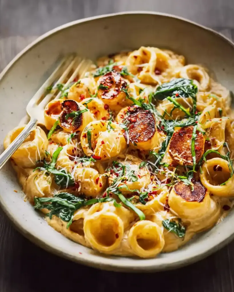 A delicious plate of Creamy Protein-Packed Pasta Bowl