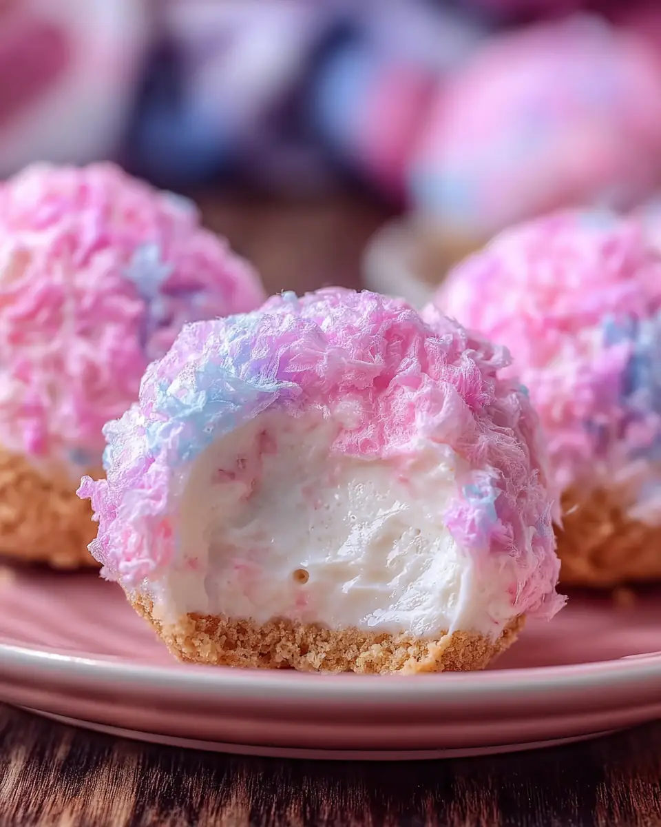 A delicious plate of Crispy Crispy Cotton Candy Cheesecake Bombs