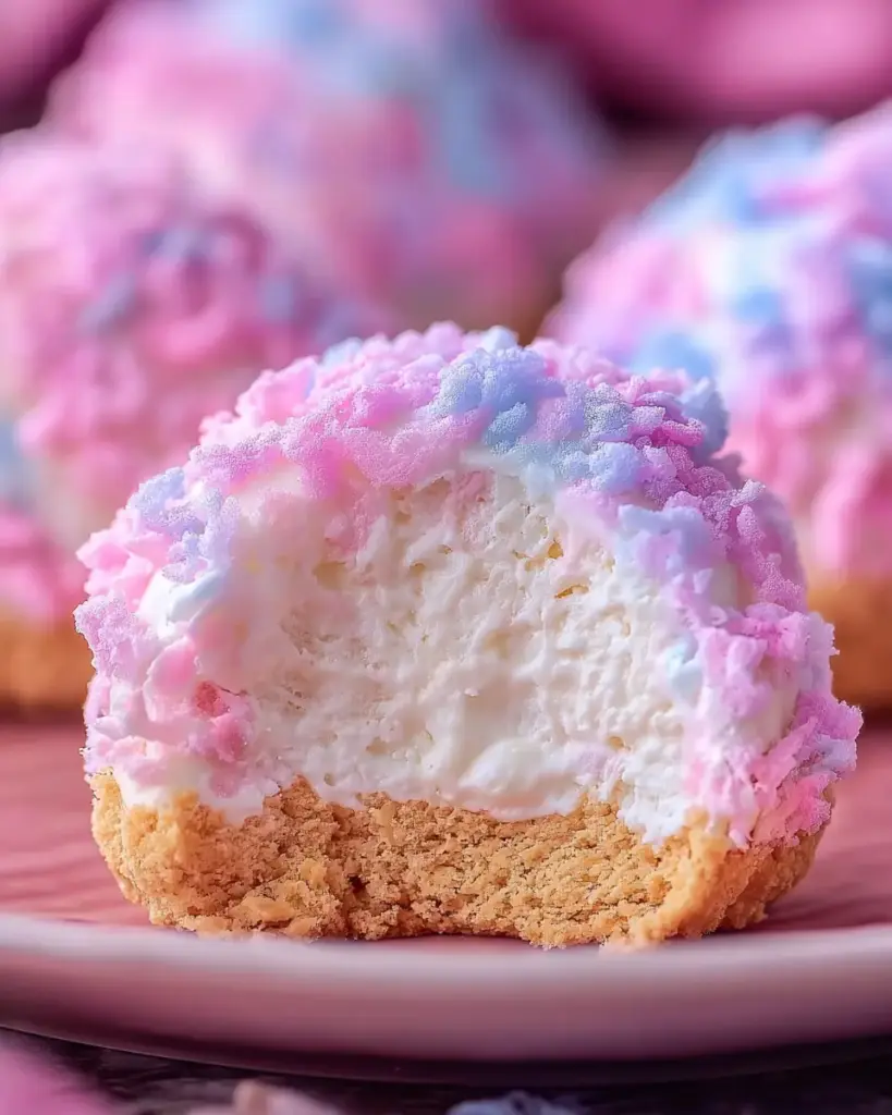 A delicious plate of Crispy Crispy Cotton Candy Cheesecake Bombs