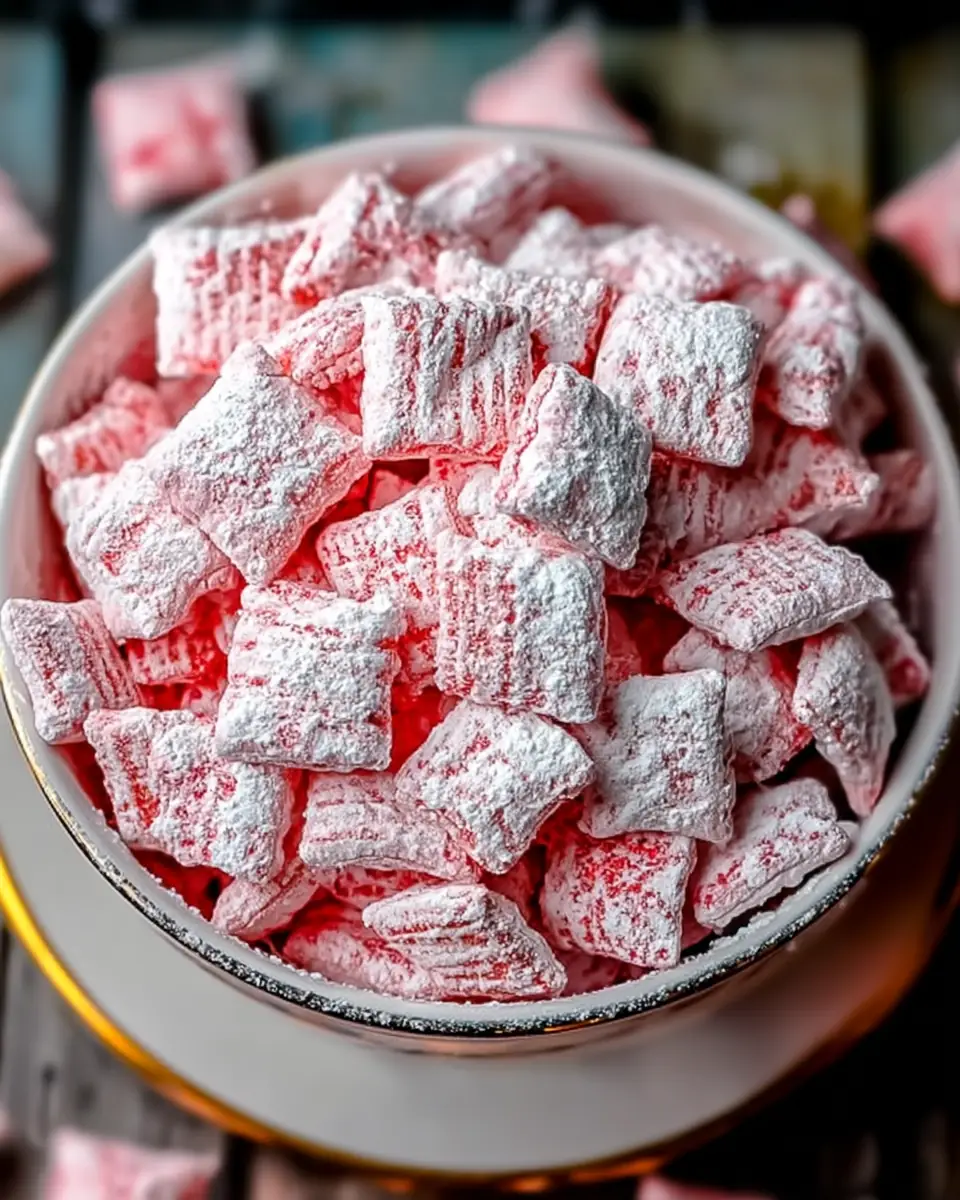 A delicious plate of Delicious Strawberry Shortcake Puppy Chow Recipe for Sweet Treats