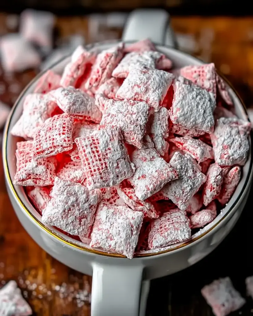 A delicious plate of Delicious Strawberry Shortcake Puppy Chow Recipe for Sweet Treats
