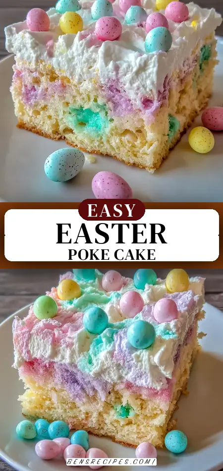 Easter Poke Cake is a 3-color pastel dessert for spring parties, and an ultimate crowd-pleaser.