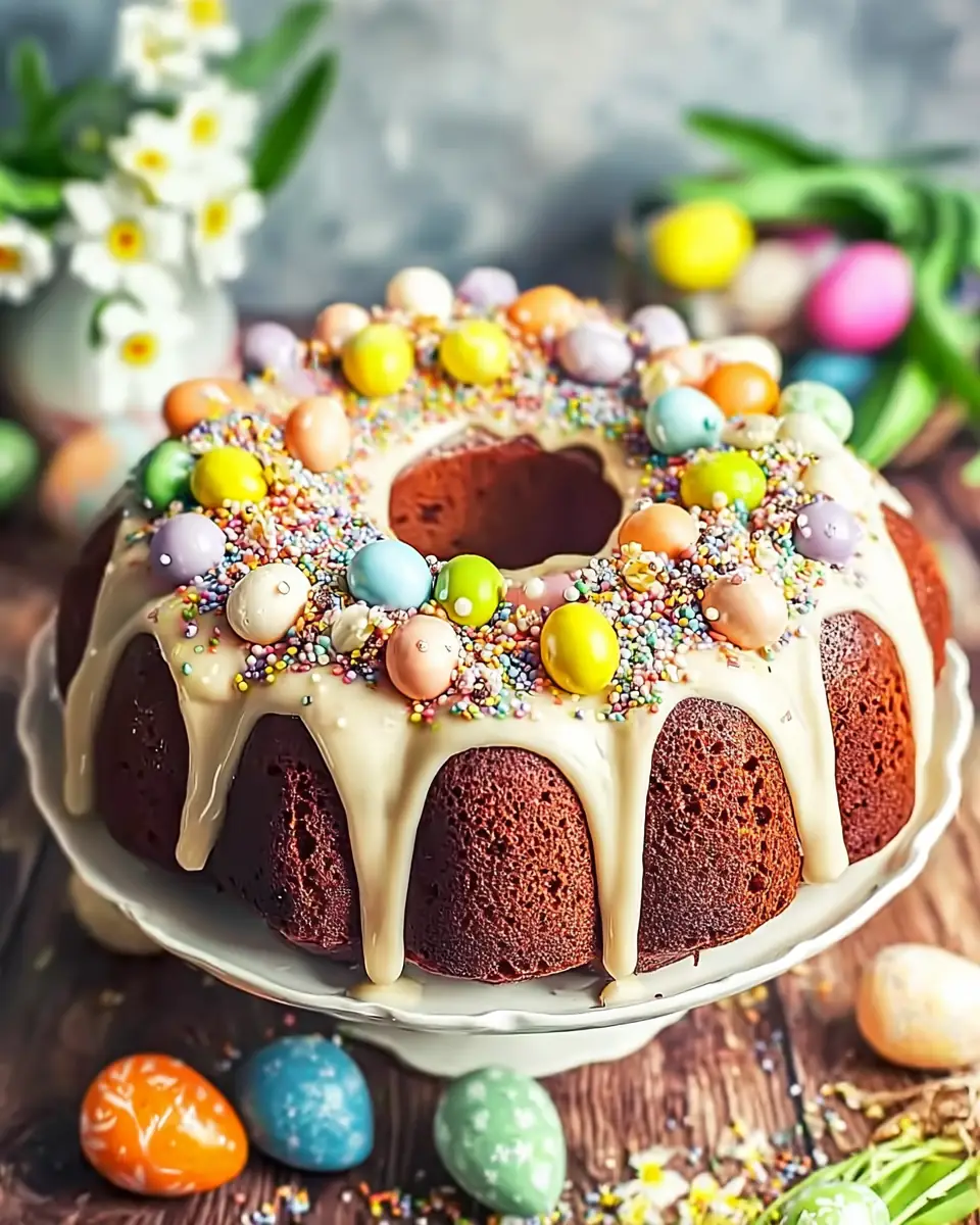 A delicious plate of Easter Egg Treasure Cake