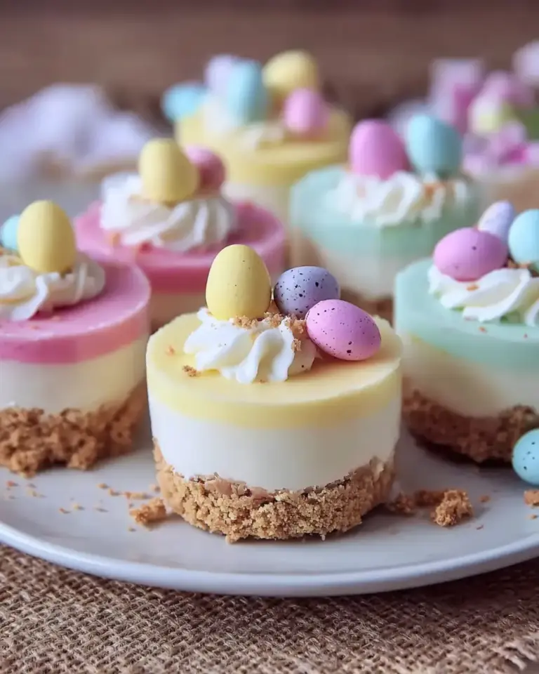 A delicious plate of Easter No-Bake Mini Cheesecakes