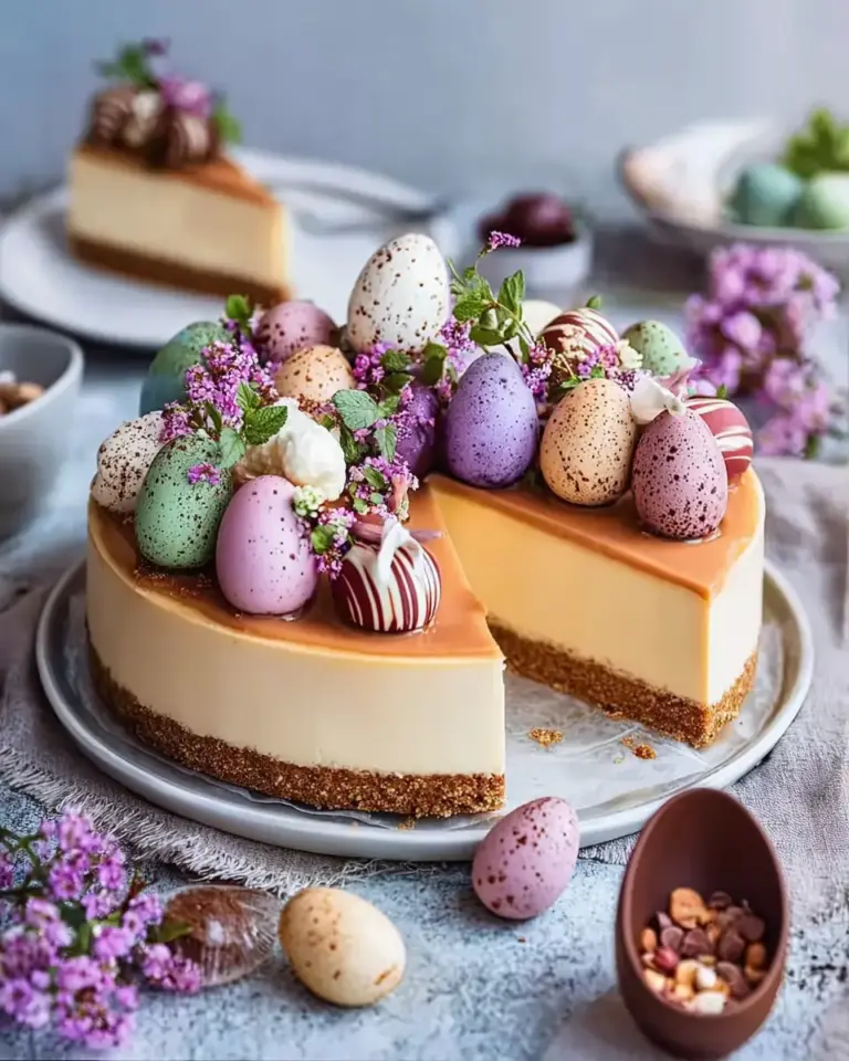 A delicious plate of Easy Easter Egg Cheesecake That Everyone Will Love