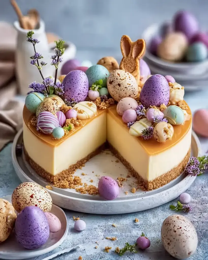 A delicious plate of Easy Easter Egg Cheesecake That Everyone Will Love