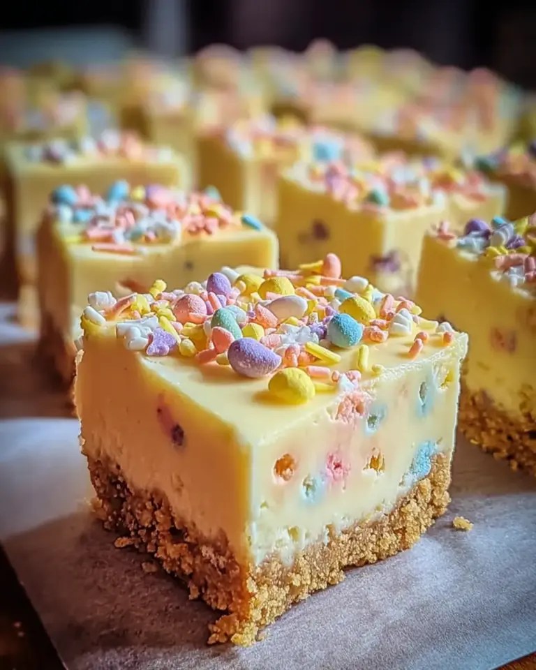 A delicious plate of Easy Easter Egg Lemon Cheesecake Bars with a Zesty Twist