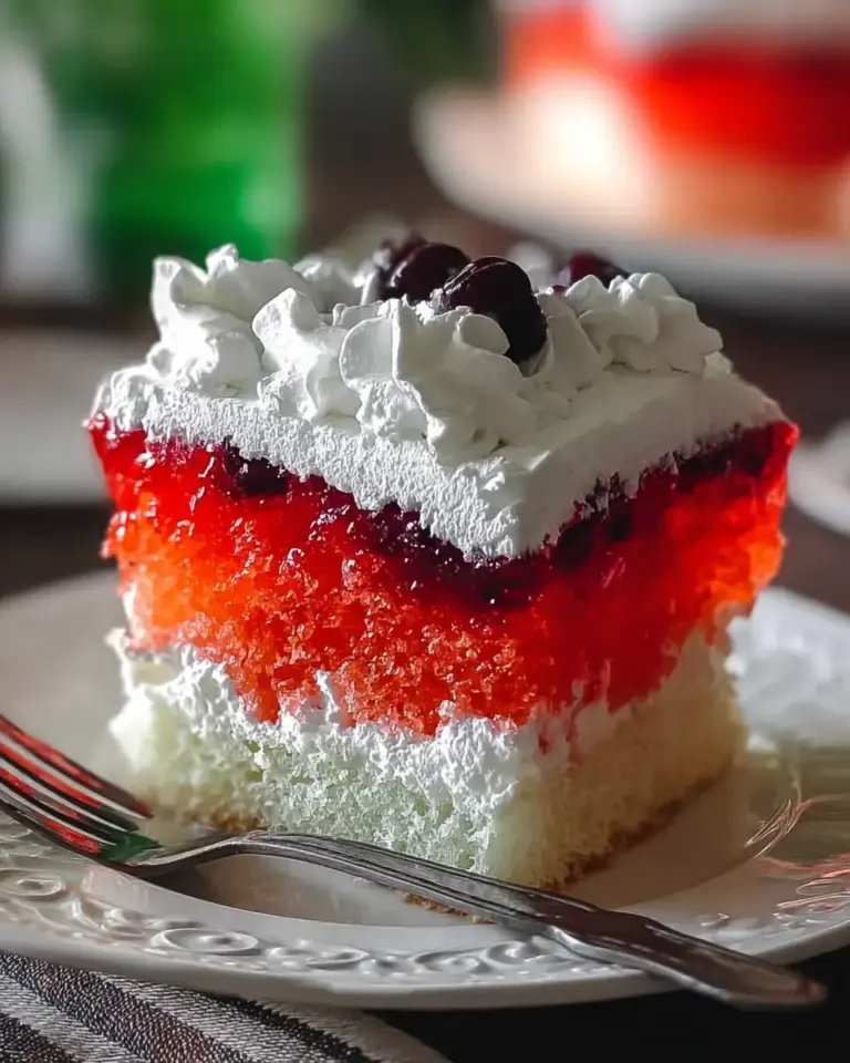 A delicious plate of Easy Jello Poke Cake - A Sweet Dessert Treat