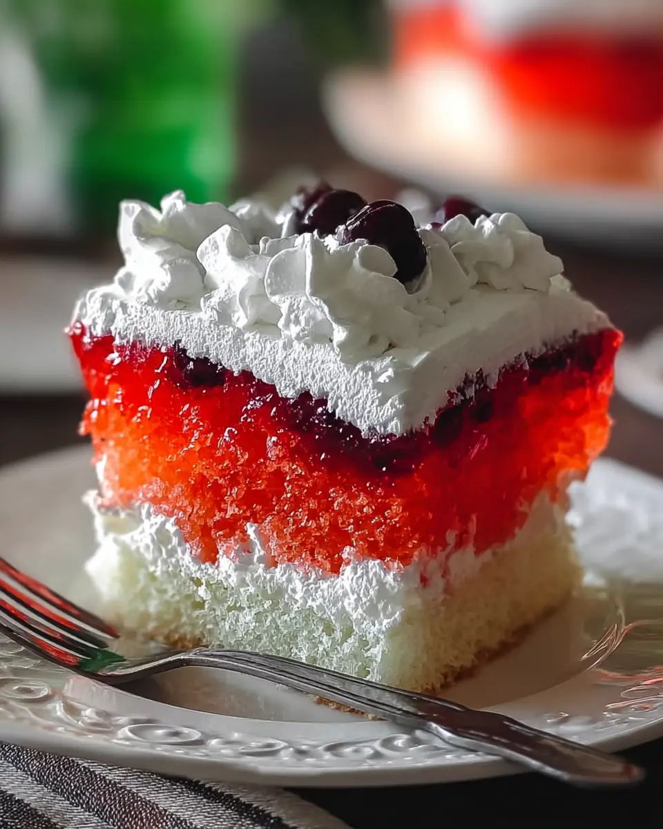 A delicious plate of Easy Jello Poke Cake - A Sweet Dessert Treat