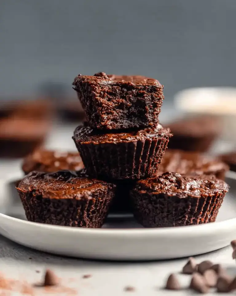 A delicious plate of Flourless Chocolate Protein Brownie Bites