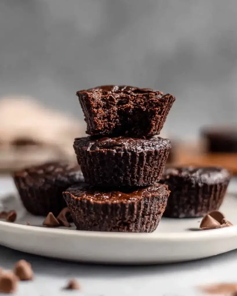 A delicious plate of Flourless Chocolate Protein Brownie Bites