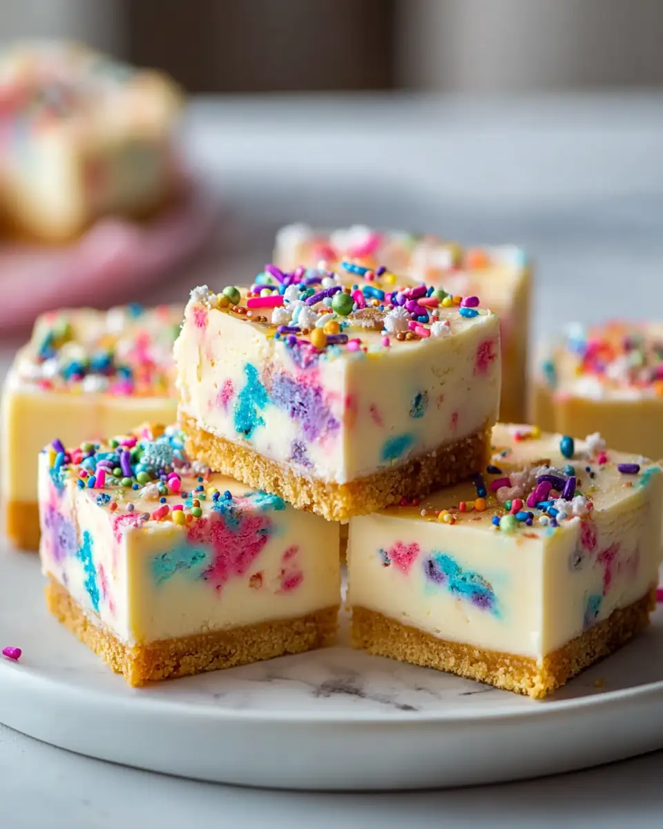 A delicious plate of Funfetti Birthday Cheesecake Bars: Easy, Festive Treat!