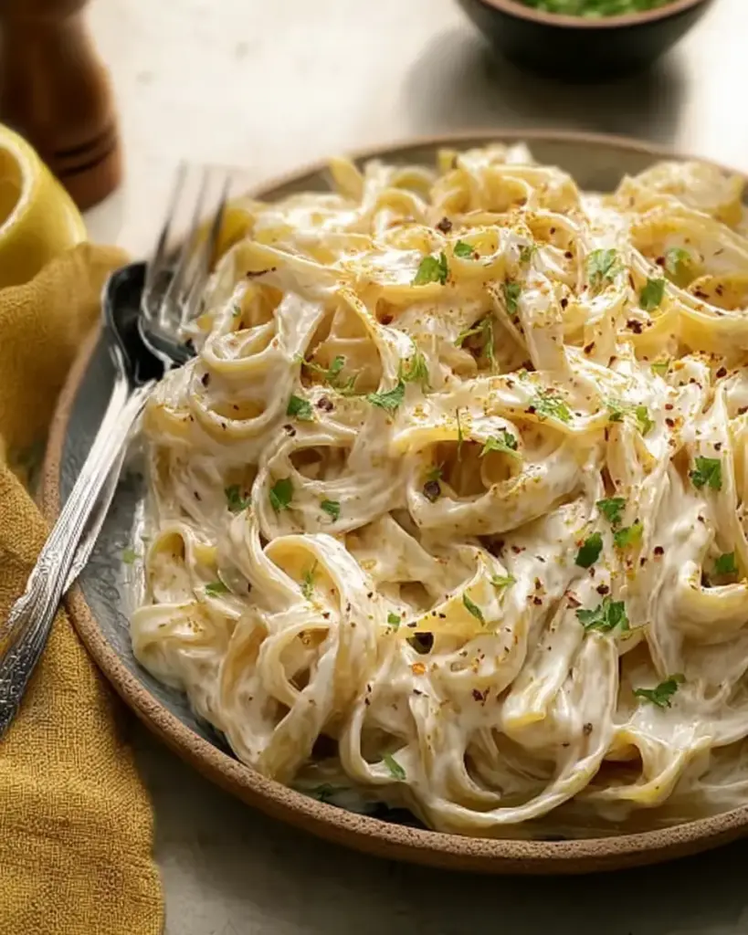 A delicious plate of High Protein Alfredo Sauce