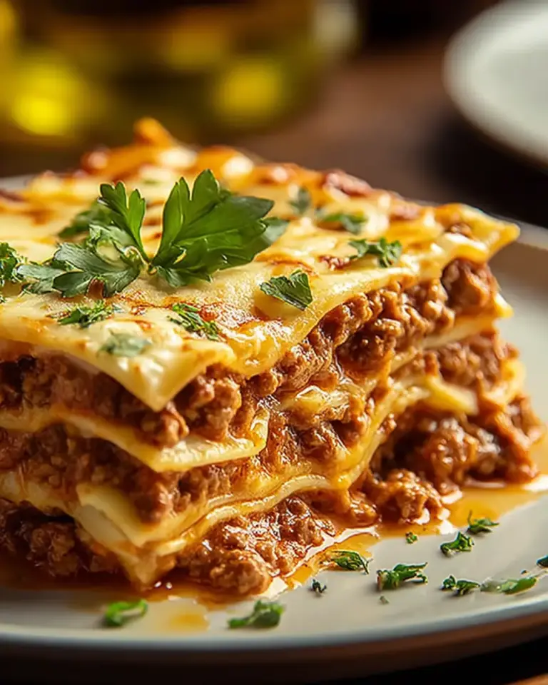 A delicious plate of High Protein Beef Lasagna